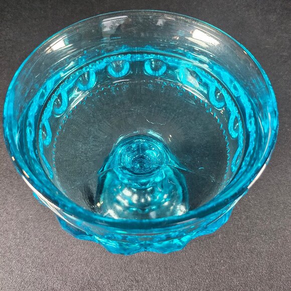 Beautiful Blue King's Crown Thumb Print Pedestal Candy Dish/Compote Bowl 1970s - Picture 3 of 13